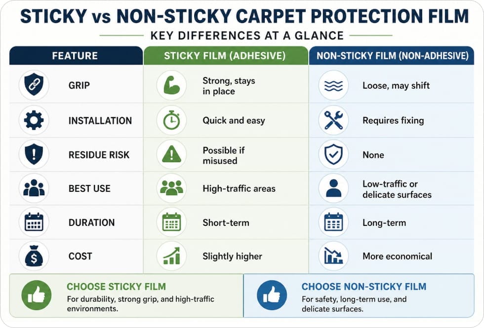 Sticky vs Non-Sticky Carpet Protection Film: Which One to Choose?
